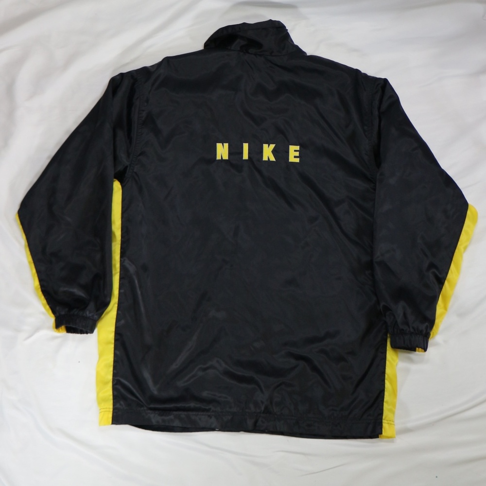 VTG NIKE Satin Black and Yellow Snap Button Jacket - Picture 1 of 8